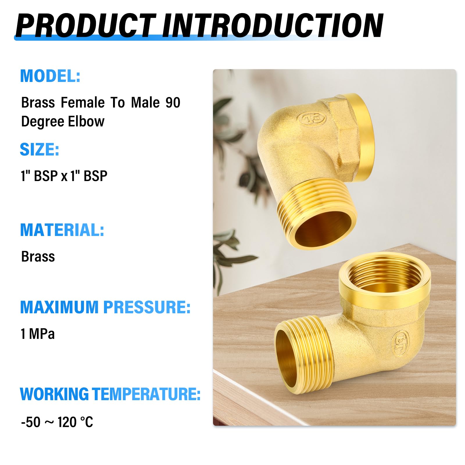 TAILONZ 5Pcs Coude 90° Laiton 1" BSP Mâle x Femelle Raccord | Raccord coudé 90° laiton, étanchéité renforcée, résiste à la corrosion, pour pneumatique et hydraulique.