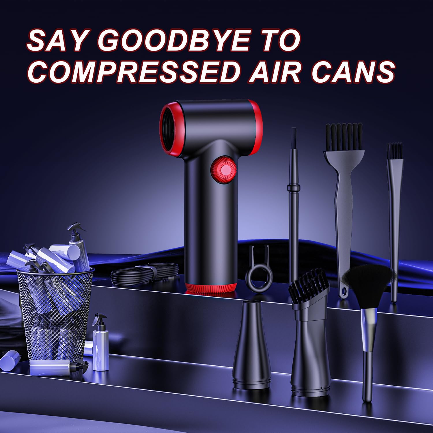 ATEngeus Souffleur Air Comprimé, Dépoussiérants Puissants électrique à vitesse continue, 100500 tr/min, Air Comprimé Duster avec lumière LED, Bombe Air Sec Nettoyage PC pour clavier, voiture