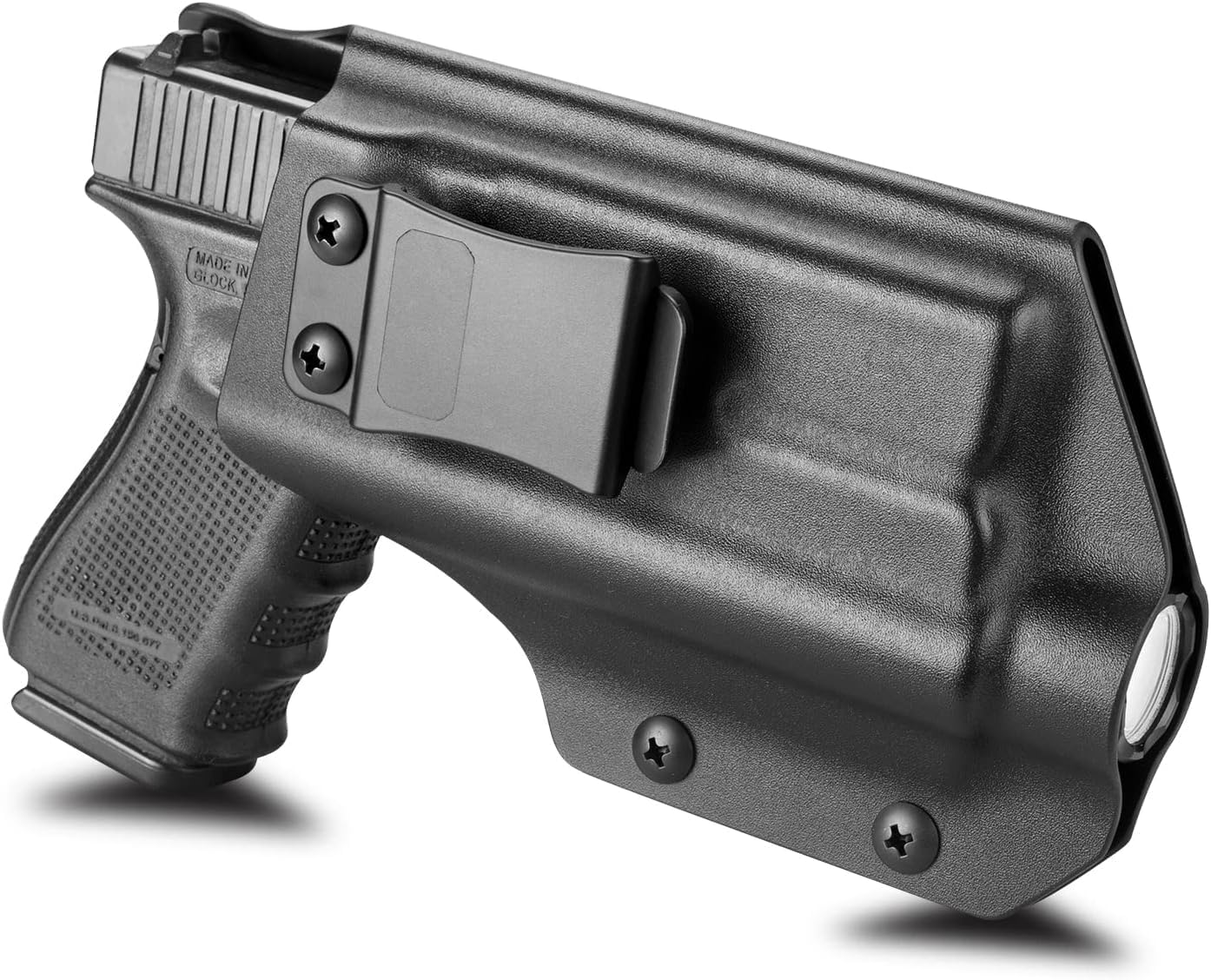 IWB Kydex Holster for Glock 19 (Gen 3-5) & Glock 23/32 (Gen 3-4) & Glock 19X/ 44/45 with Olight Baldr Pro Attached, Optics Ready Available, Adj. Cant & Retention, Fit 1.5"-1.75" Wide Belt, Right-Hand