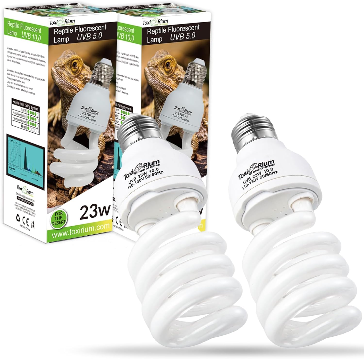 Reptile Lights 23 W UVA UVB 5.0 Energy Saving Reptile Heat Lamp UVB Bulb Spiral Compact Bulb Fit for Rainforest Type-2Pack Reptile/Snake/Lizard/Insect/Turtle/Tortoise