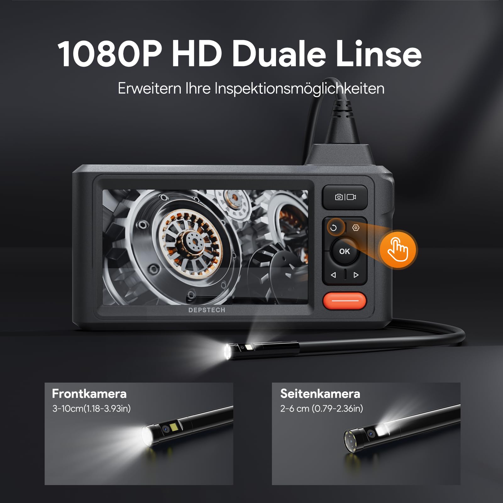 Endoskopkamera mit Licht, DEPSTECH 1080P Dual Lens Endoskop 5,0 Zoll IPS Bildschirm Inspektionskamera IP67 Wasserdicht 5m Schlangenkamera, Industrie Endoskop Rohrkamera Kanalkamera 5M