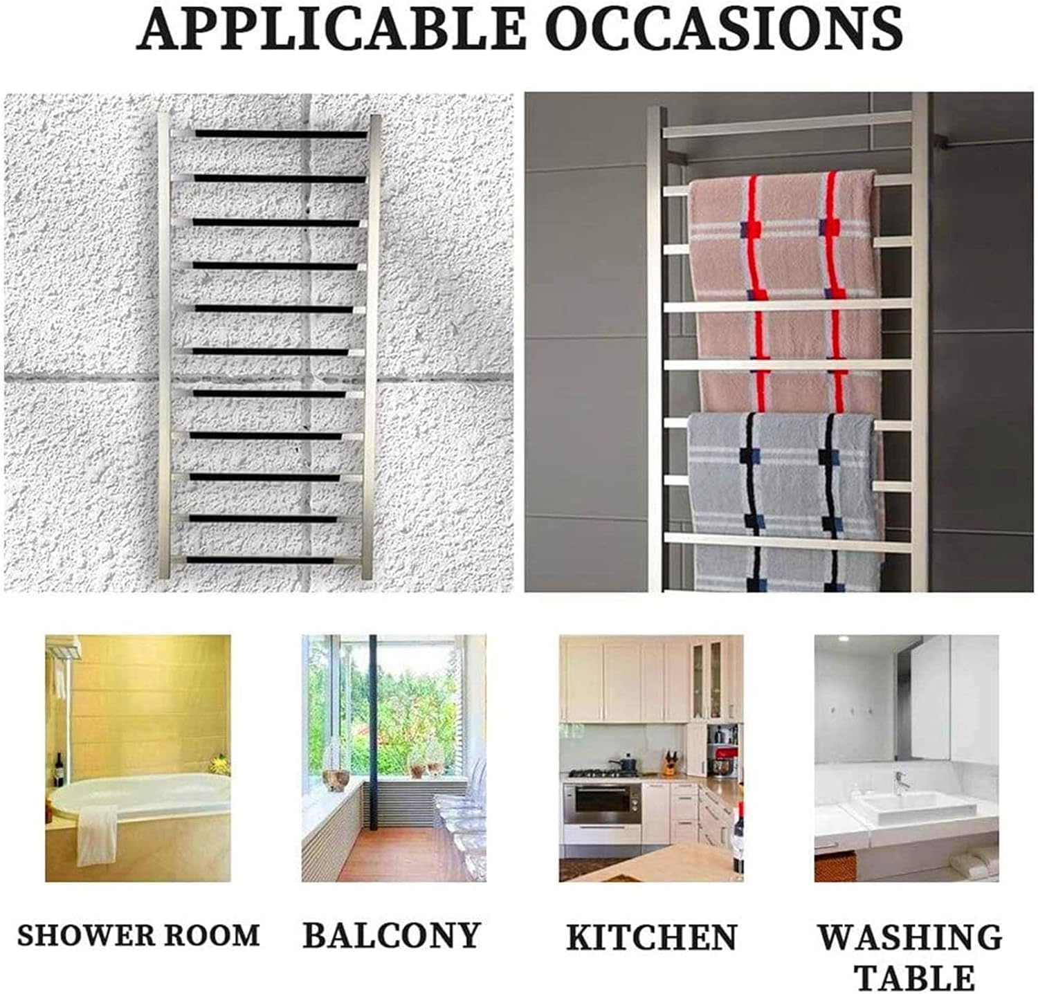 LUNEZY Heated Towel Rail Rails Towel Warmer, Heated Towel Rack, Electric Heated Towel Warmer Wall Mounted Stainless Steel Energy Saving Towel Dryer Home Bathroom Accessories (Color : Hard