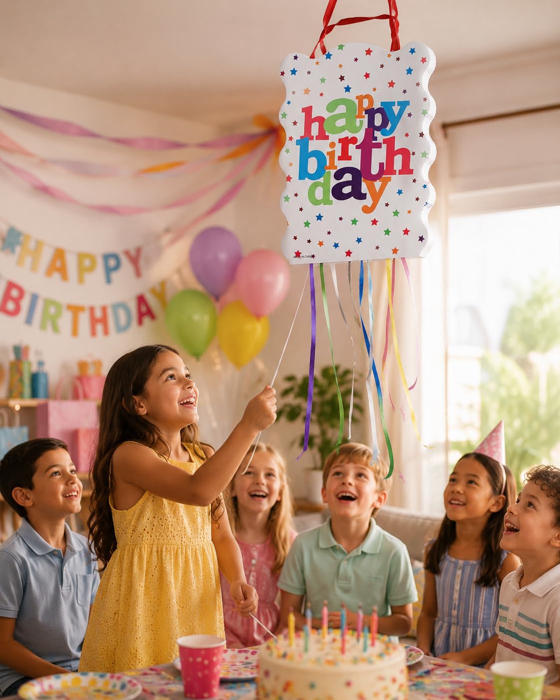 Pignatta Compleanno con 80 Giochini per Feste Bambini + Pentolaccia Happy Birthday