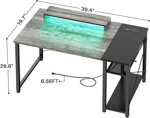 Miniatura 3 de Escritorio para juegos 40 con luz LED, escritorio pequeño para computadora con estación de carga, escritorio de oficina en casa con soporte para