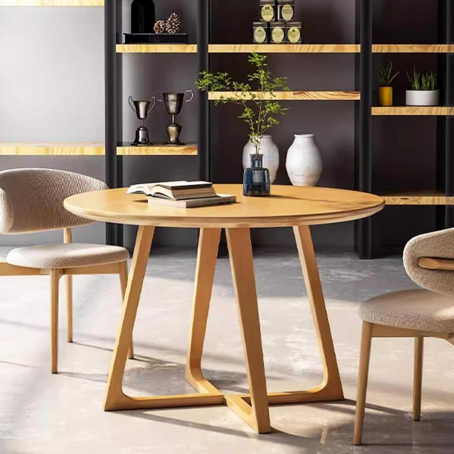 FUYAO Mid Century Modern Dining Table,Round Solid Wood Kitchen Dining Room Tables,Rustic Pedestal Table Small Leisure Coffee Table For People