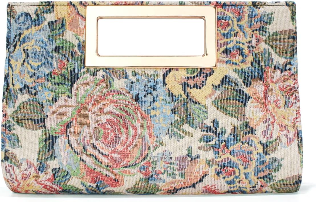 Floral Embroidery Evening Clutch Purse for Women,Top Handle Handbag for Wedding Cocktail Party Prom