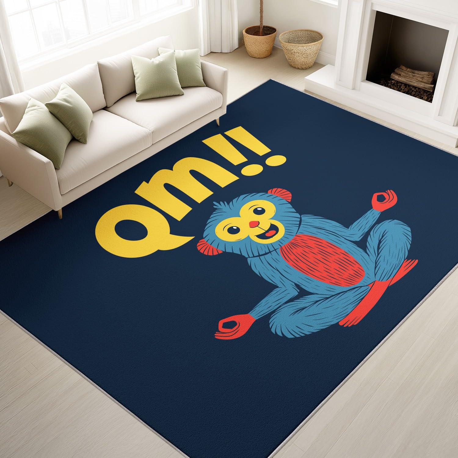 Générique Tappeto lavabile a macchina umoristica scimmia, 140 x 200 cm, tappetino antiscivolo meditazione Zen scimmia soggiorno camera da letto cucina ingresso sala relax decorazione casa, blu