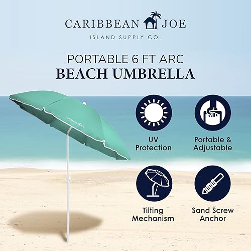 Miniatura 6 de Caribbean Joe Silla de playa plegable, 1 posición, ligera y portátil, plegable, para acampar al aire libre y sombrilla de playa, sombrilla portátil