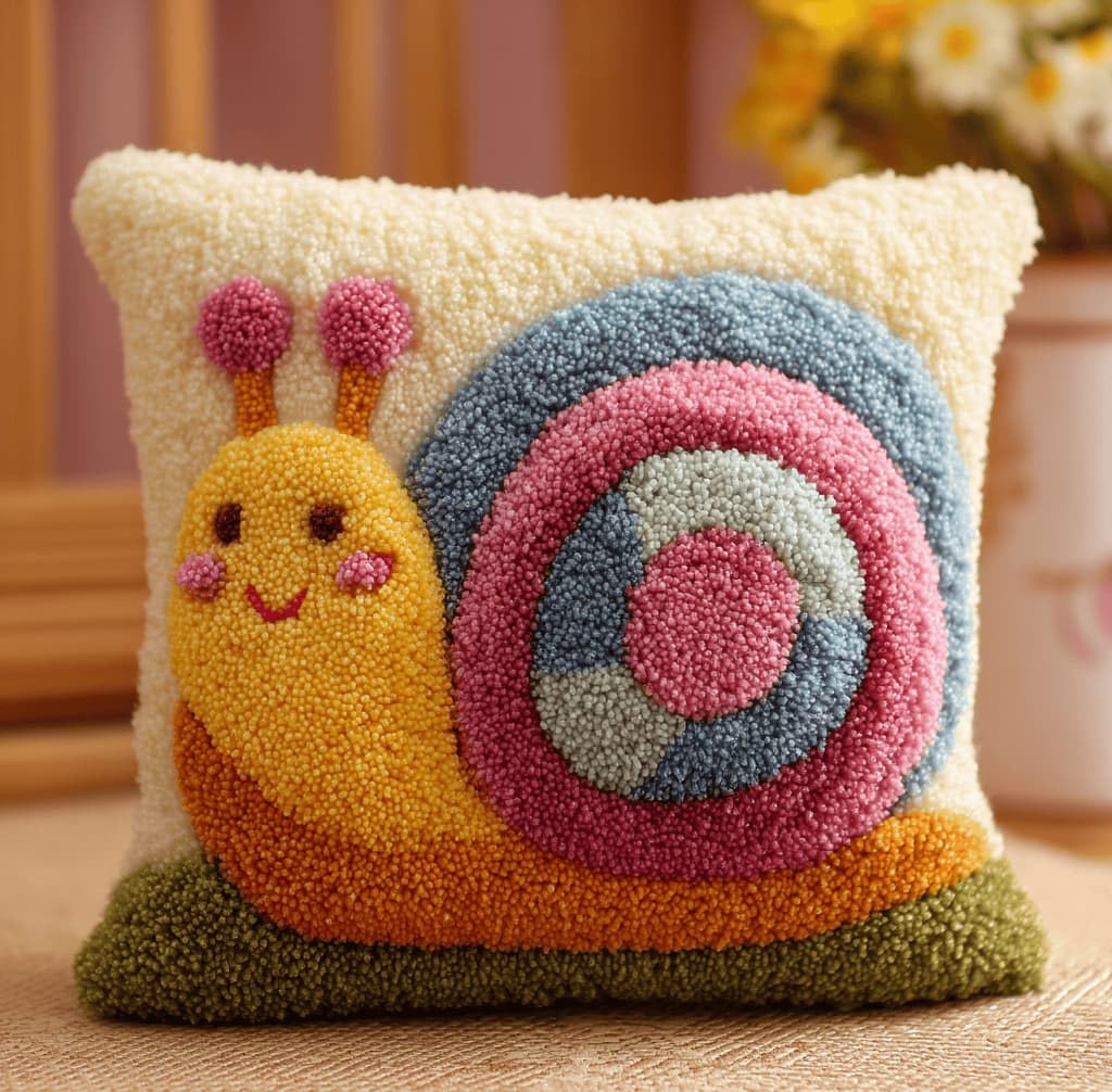 Kitquiver Latch Hook Rug Kits for Adults Snails DIY Latch Hook Cushion Cross-Stitch Embroidery Cushion Cover for Home Sofa Decoration 17X17 in.