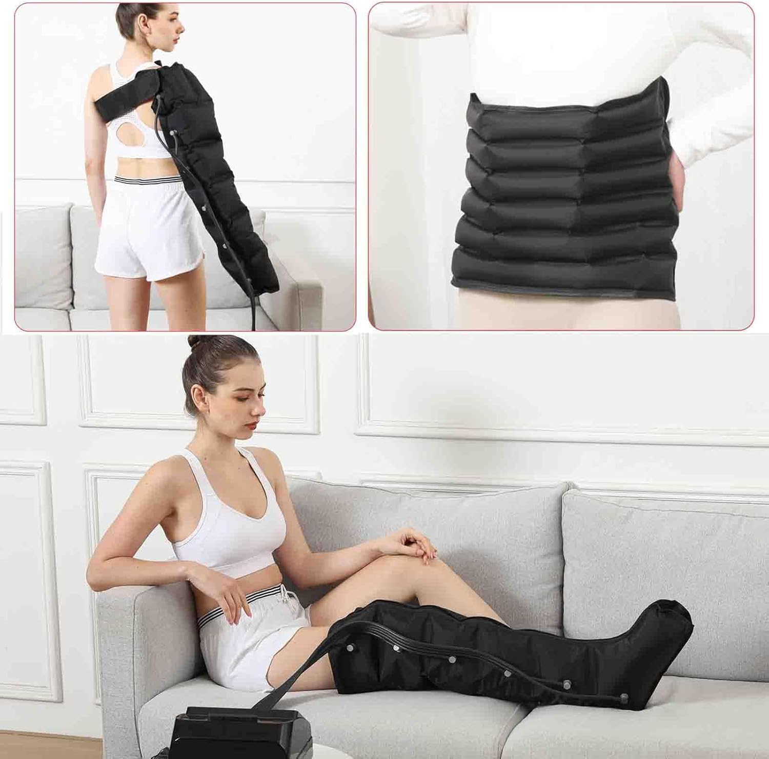 Presoterapia para Casa Masajeador de Piernas y Abdomen 6 en 1 - con Botas de Compresión Ajustables, para Drenaje, Circulación y Relajación Profunda