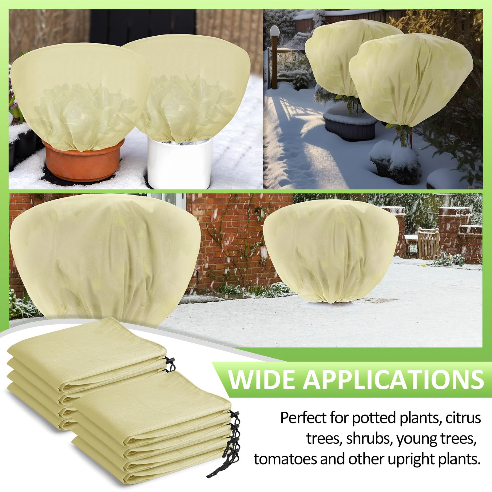 6 fundas de invierno para plantas, protección contra la congelación, 39.4 x 23.6 pulgadas, horizontales, arbustos, rosas, bolsas de protección para plantas, manta contra heladas con cordón para