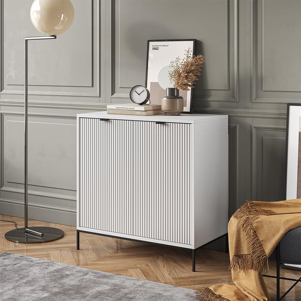 Commode Eliza 80cm - Chêne Viking - 2 Portes Et 3 Compartiments - Meuble Rangement Moderne