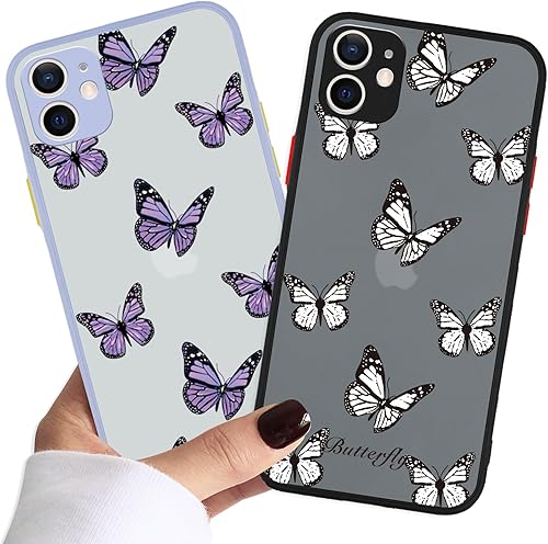 Miniatura 3 de RUMDEY Paquete de 2 fundas para Apple iPhone 11 de 6.1 pulgadas, diseño de mariposa estética, fundas transparentes de silicona suave, delgada, TPU a