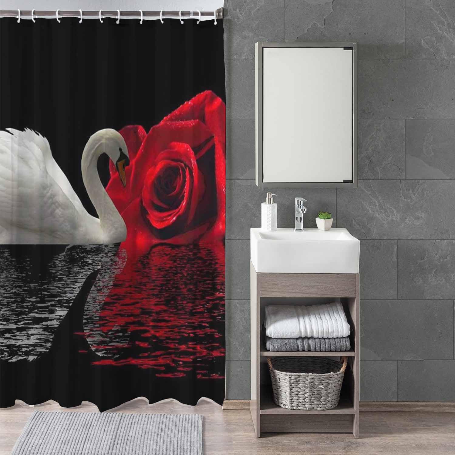 Woutay Shower Curtain Mould Proof Resistant Swan Rose,Water Repellant Fabric,Polyester,Size 180x180CM, A079 - Image 3