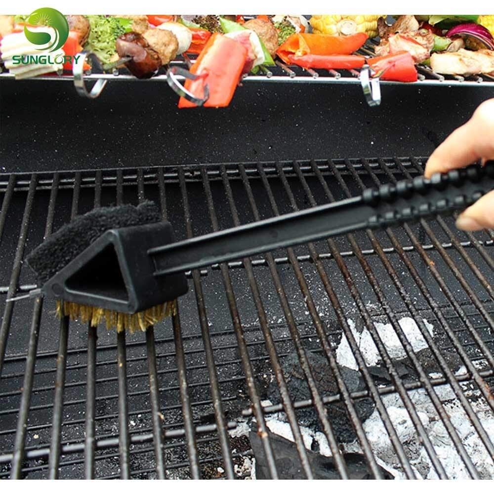 Grill Pennello e raschietto 3 in 1 filo di rame griglia del BBQ della spazzola con il raschietto manico lungo in acciaio inossidabile Griglia for barbecue Forno pulizia Attrezzi BBQ Brush Cleaner