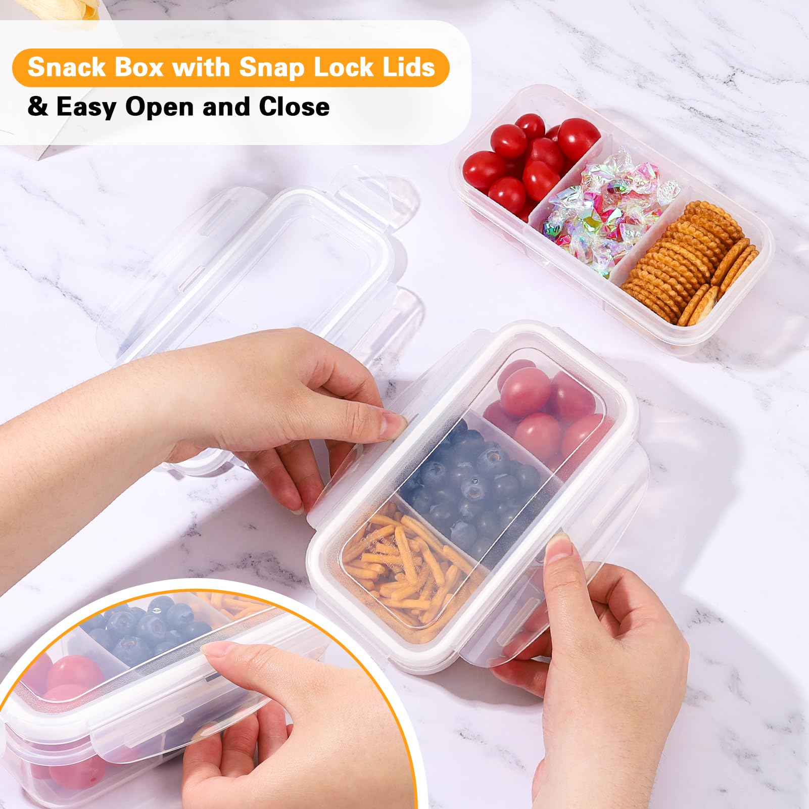 Musiwanna Small Snack Box with 3 Compartments, 300ml 3 Pack, Mini