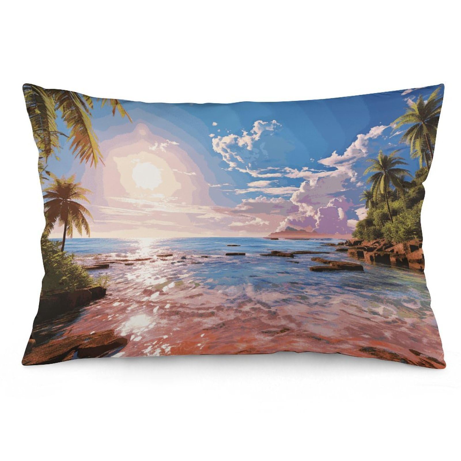 NTVOWPZO 2 Pack Decoration Throw Pillow Covers 20"x30" Pillowcases Covers Summer Beach with Palm Trees Pillowcases Modern Farmhouse Home Decor Sofa Cushions Covers for Couch Bed Living Room