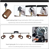 Vista 5 de Moderno kit de iluminación de riel de 4 luces, acabado negro mate ajustable y pantalla de madera oscura real, kit de artículos giratorios de latón