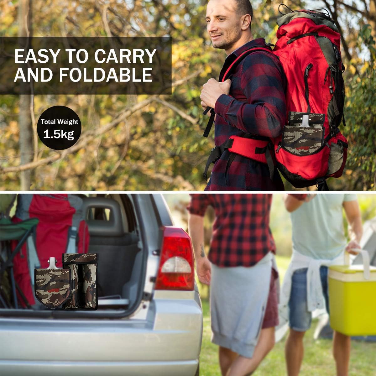 MOSFiATA Klappspaten Multifunktional Survival Klappschaufel aus Manganstahl – Camping & Outdoor Spaten mit Hacke, Säge, Messer, Flaschenöffner – tragbar Faltbar Schaufel für Camping, Reisen, Garten