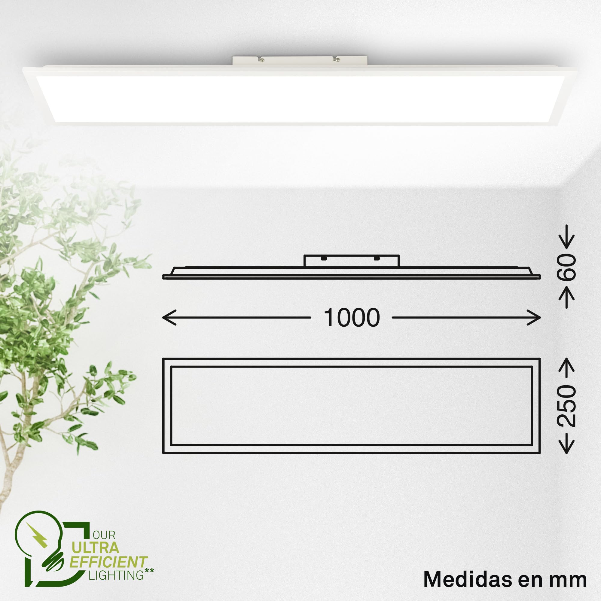 BRILONER - Panel LED con mando a distancia, CEE A fuente de luz, regulable, CCT blanco cálido a frío, panel techo, superficie cocina, paneles, 100 x 25 x 6 cm, blanco