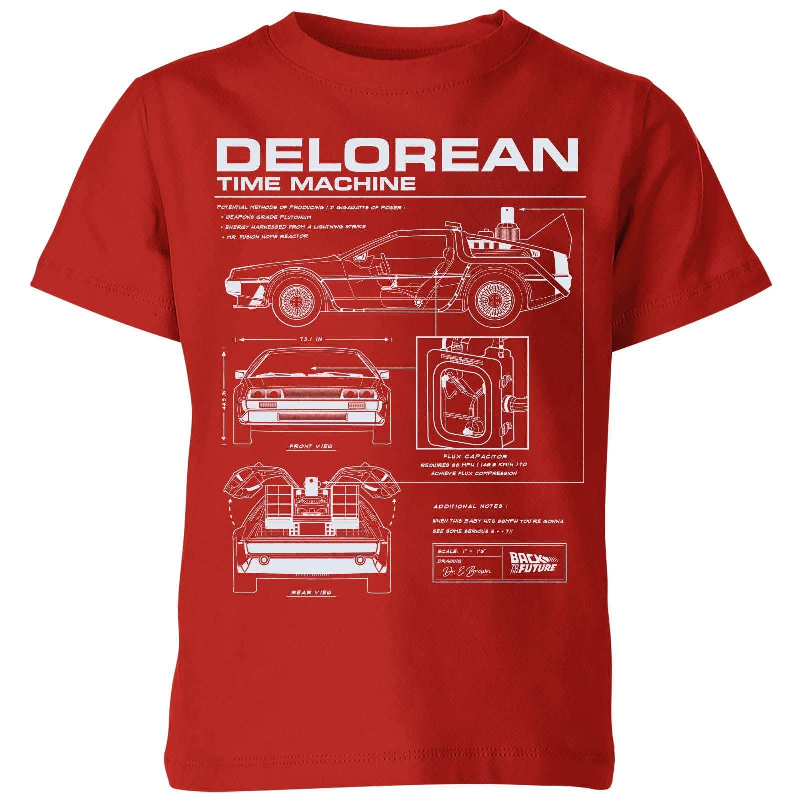 Zavvi Unisex Kids Red Official Back To The Future Delorean Schematic Kids T-Shirt - Yxl