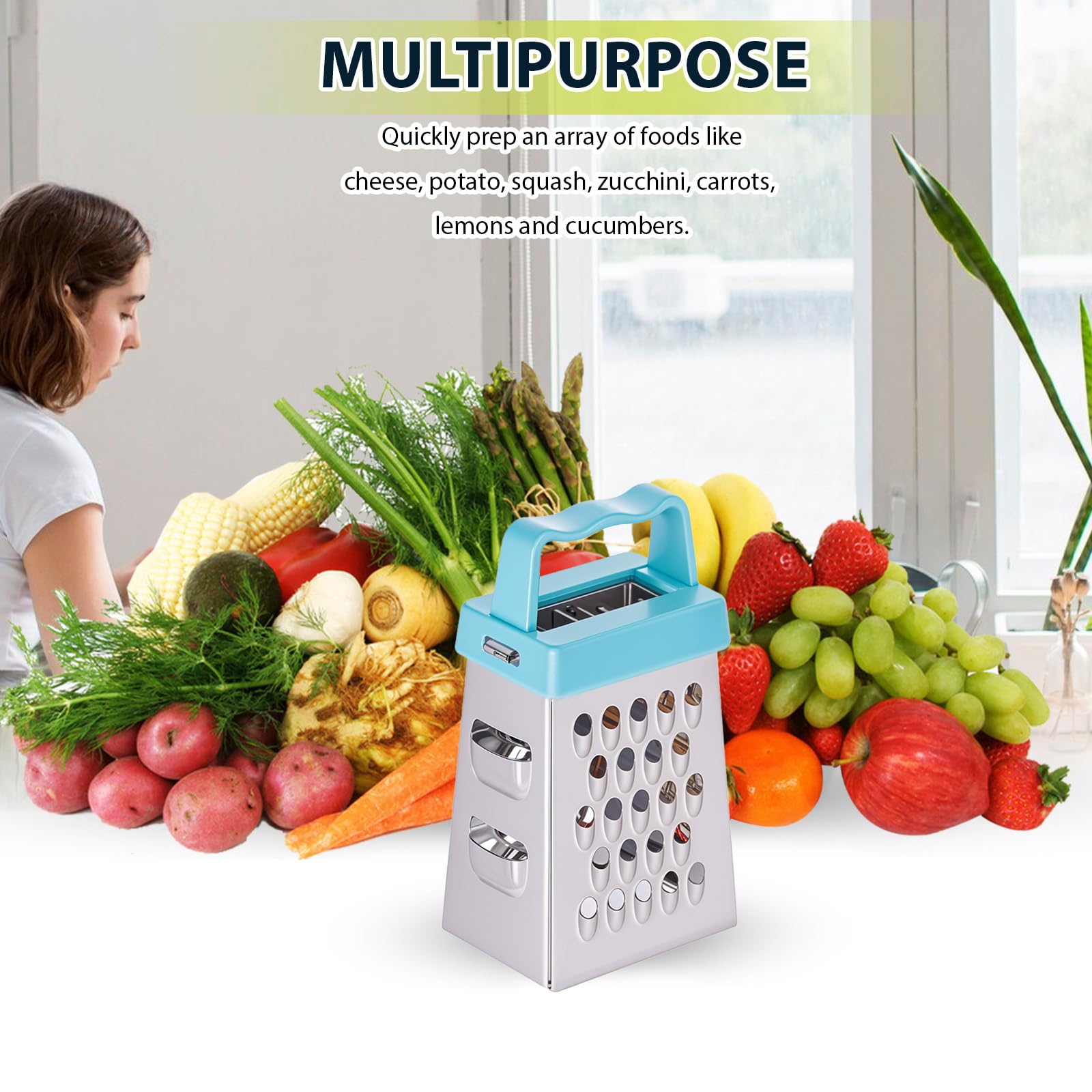 Mini rallador de queso, 3 unidades de acero inoxidable con asa, rallador profesional para cortar quesos para cocina, queso, jengibre, verduras, multifunción, apto para lavavajillas 6