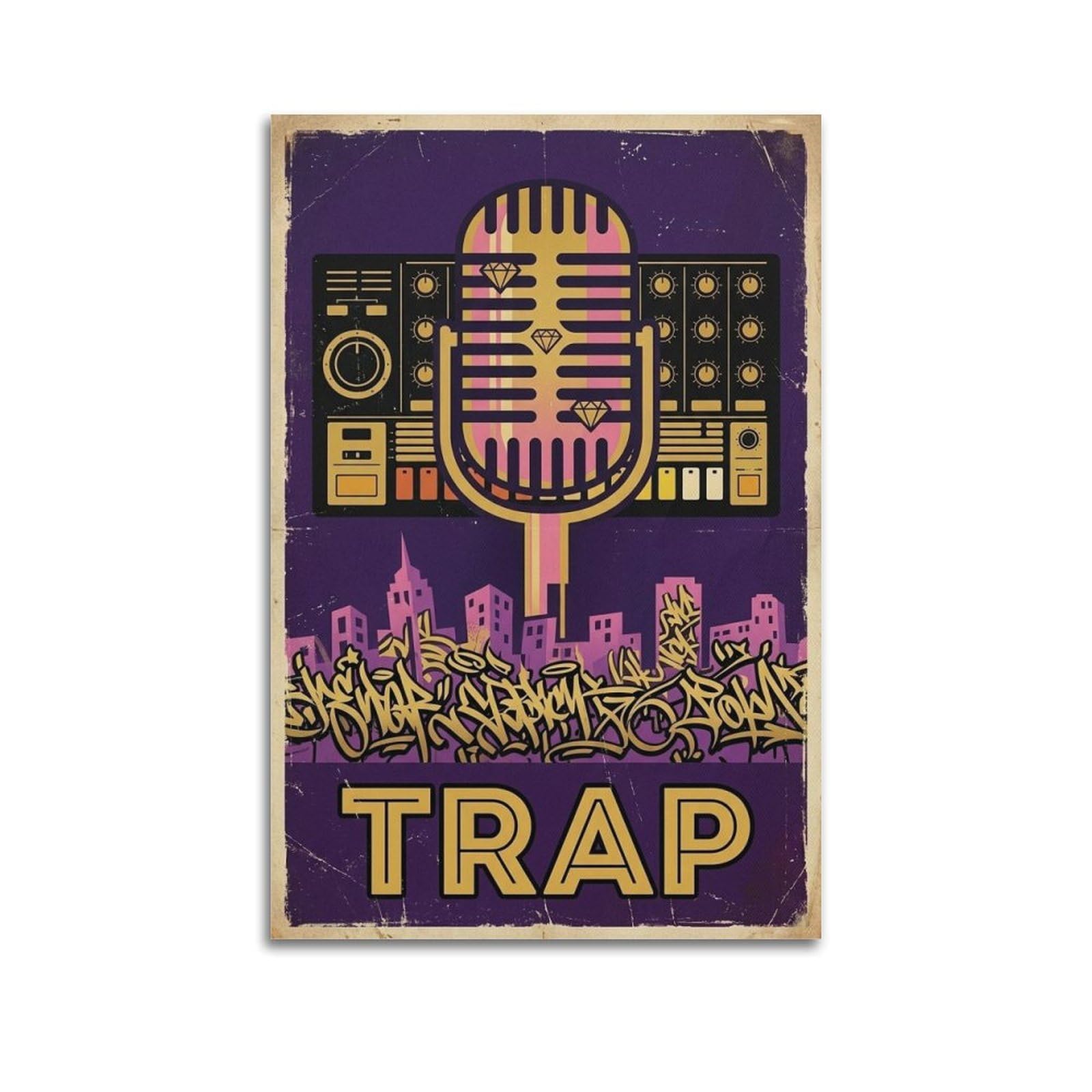 XKUGA Modern Diamond Microphone Trap Music Art Poster Modern Decorative Canvas Prints - Ideal Wall Art for Family, Man Cave, Game Room, Boys & Girls Bedroom 24x36inch(60x90cm)