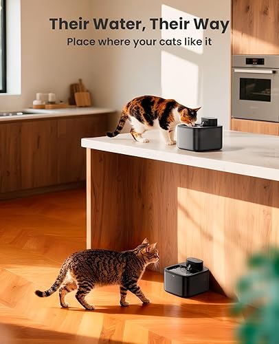 Miniatura 5 de oneisall Fuente de agua inalámbrica para gatos fuentes de agua inalámbricas para mascotas de 74 oz2.2 L, bomba silenciosa integrada SilentFlow de 20