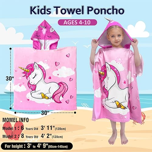 Miniatura 4 de Toallas de playa con capucha para niños, toalla de baño para niños de 4 a 10 años, toallas de piscina para niños, de secado rápido, poncho de