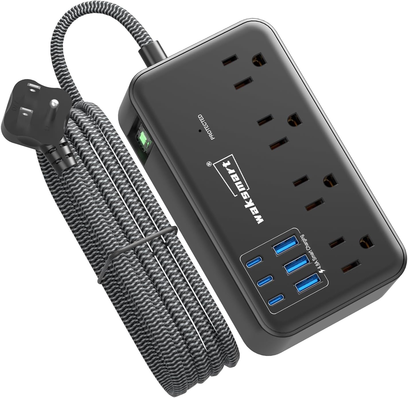 Surge Protector Power Strip (2800J), 8 AC Outlets with 6 USB Ports 4.8A/24W Charging Station for iPhone 15 Series, 5ft Flat Extension Cord, Wall Mount for Home, Travel, Office