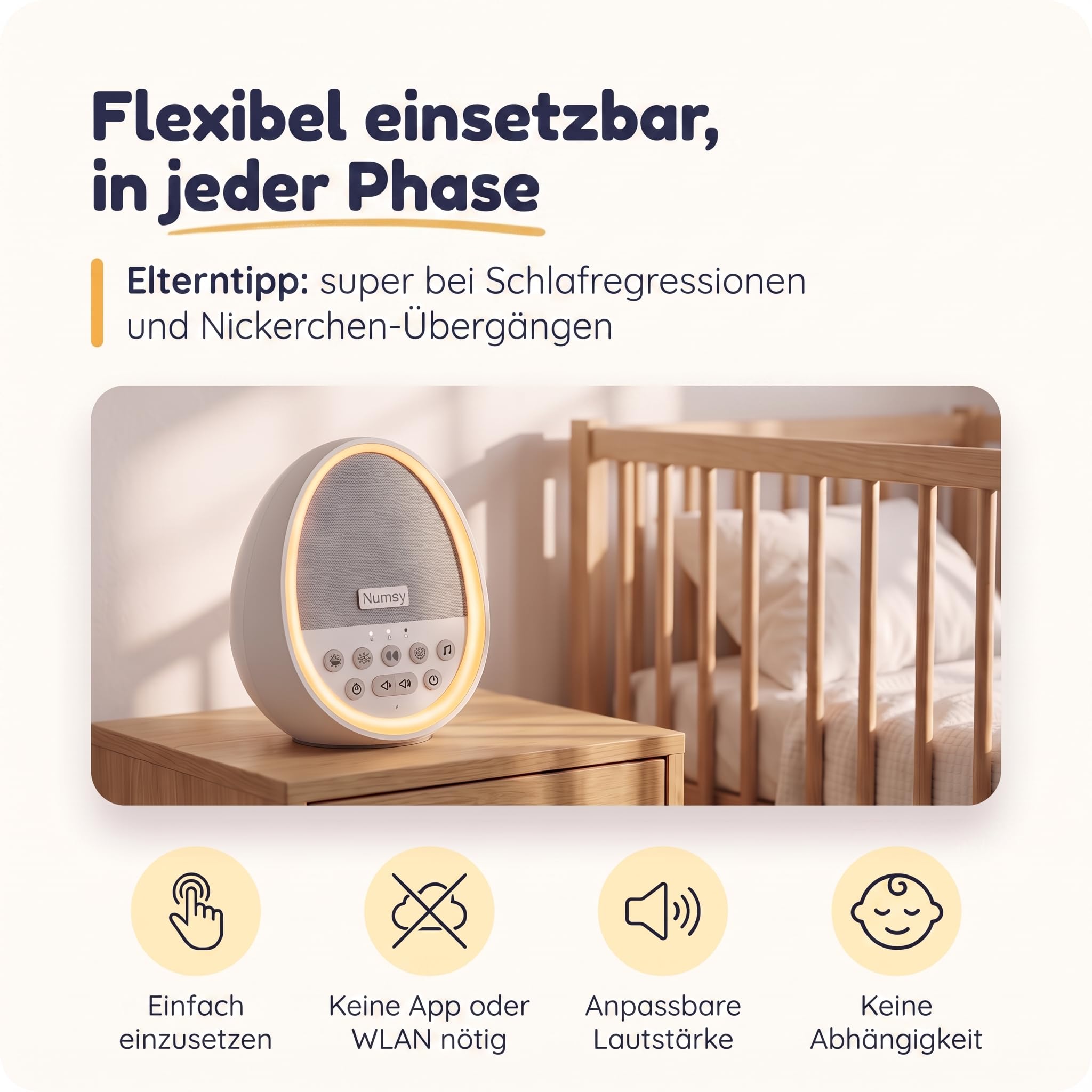 Numsy Calm White Noise Machine Baby mit Nachtlicht - Einschlafhilfe Baby