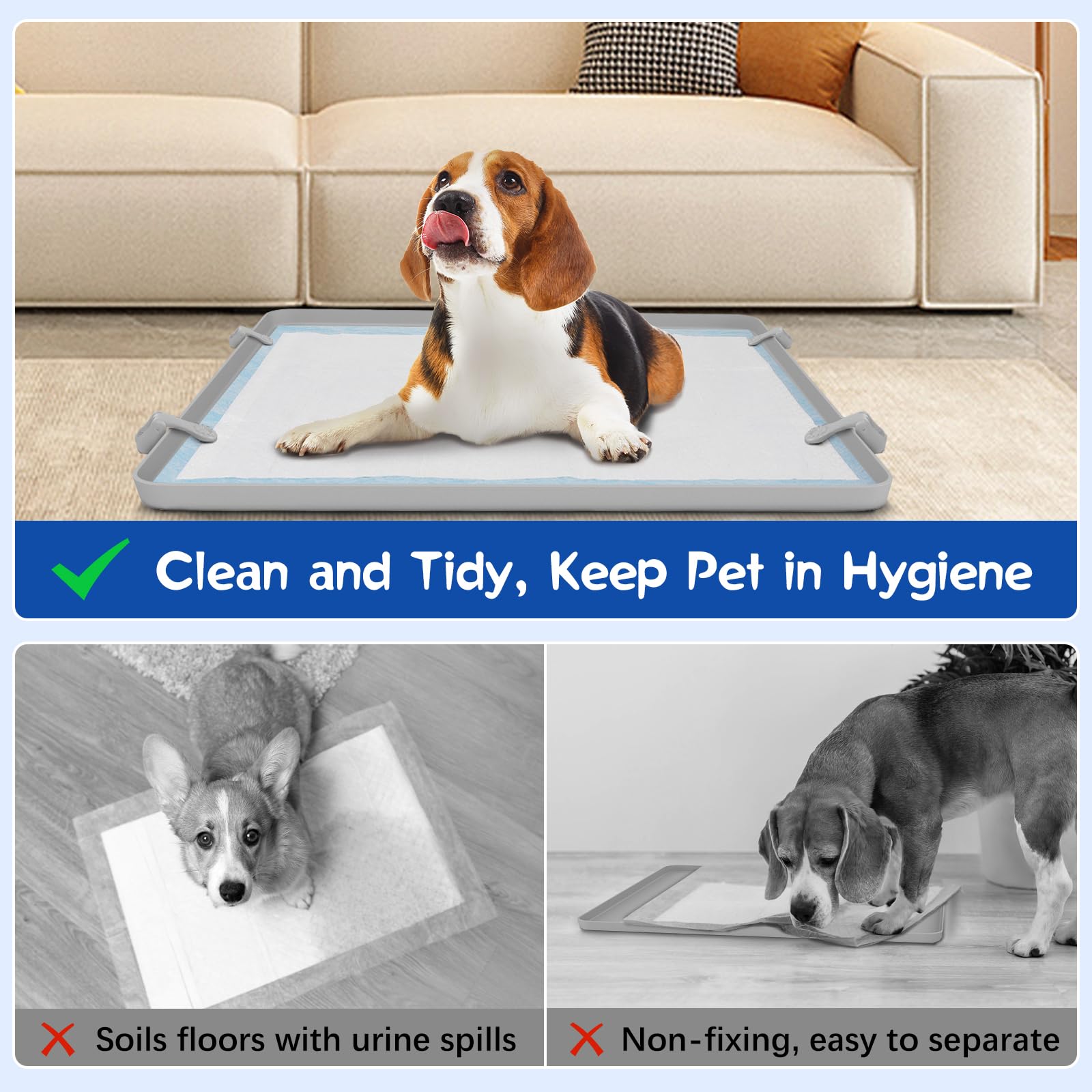 VavoPaw Support pour Chien - 61 x 61 cm - avec Pinces - Bords surélevés - Anti-Fuite - en Silicone imperméable - Facile à Nettoyer