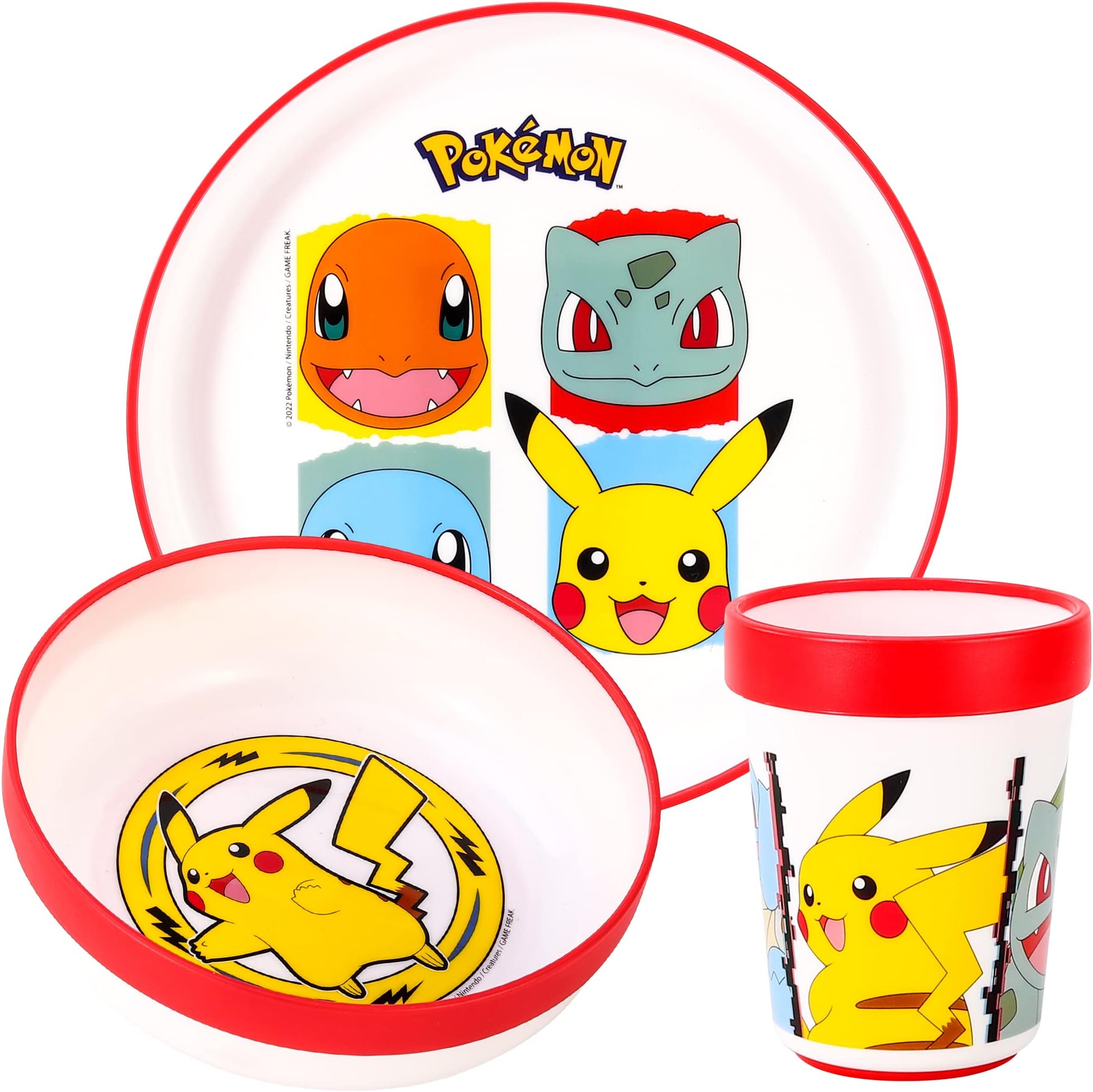 – Stor Pokémon 3pcs Bicolor Premium Kids Dinner Tableware Set Plate, Bowl & Tumbler, BPA Free