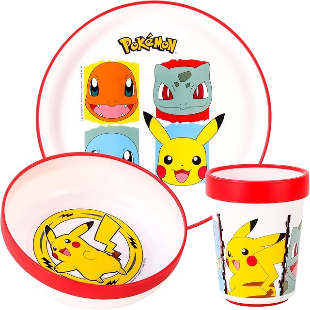 PoKéMoN 3pcs Bicolor Premium Kids Dinner Tableware Set Plate, Bowl & Tumbler, BPA Free