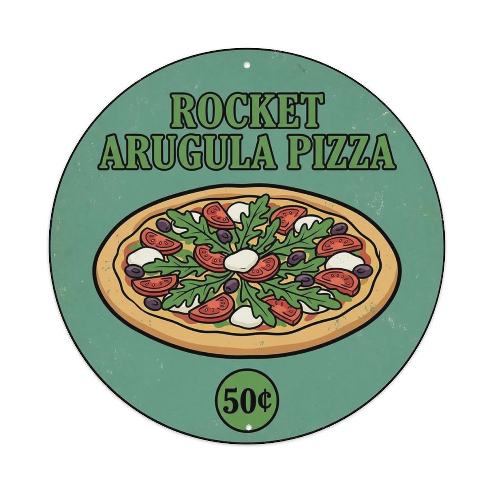 Huiyhb 8X8inch(20X20cm) Vintage Pizza Slice Italian Traditional Cuisine Arugula Metal Tin Sign