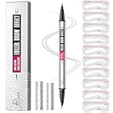 Curved Eyebrow Pencil with 10Pcs Stencils, 2-in-1 Dual-Ended Microblading Eyebrow Pen with Curved Brush-Tip and Fork-Tip for Hair-Like Brows, Waterproof Eyebrow Pencils for Women, Truffle
