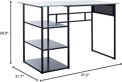 Miniatura 3 de Safavieh Escritorio de cristal de 3 estantes Xyla de mármol blanco y negro moderno para oficina en casa