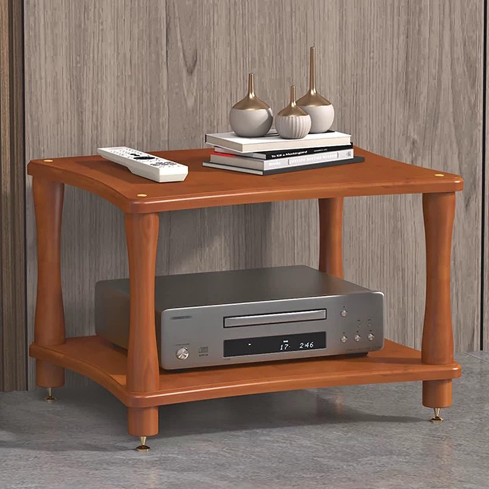 Supporto audio da pavimento in legno per proiettori, console di gioco, TV via cavo e accessori TV, supporto per TV in colore noce (60 x 41,9 cm)
