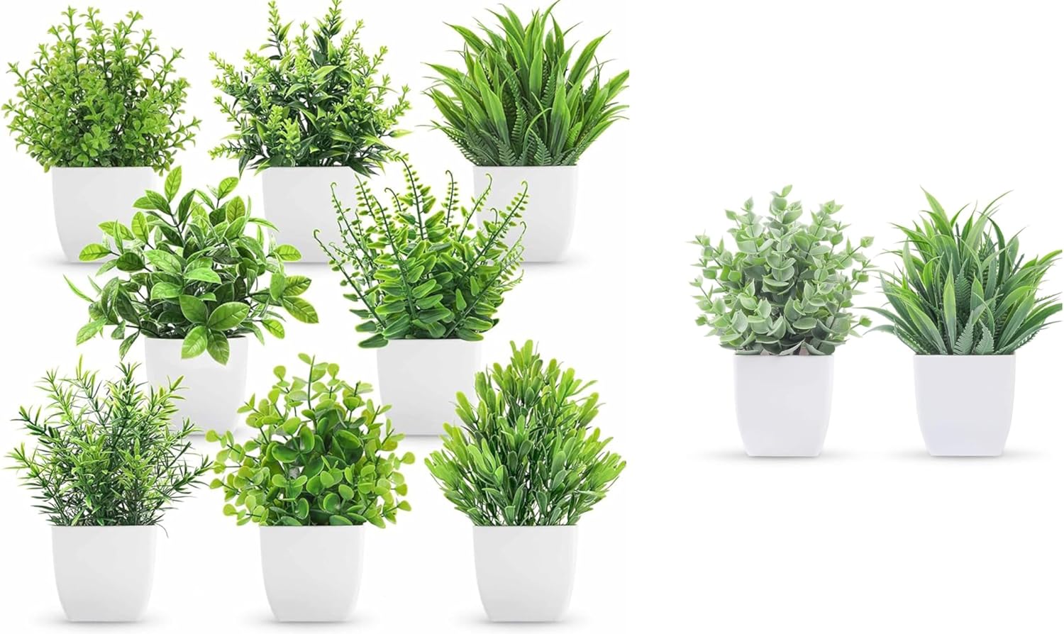 Der Rose Bundle of 8 Packs Fake Plants and 2 Packs Mini Artificial Potted Plants for Table Desk Home Bathroom Office Decor