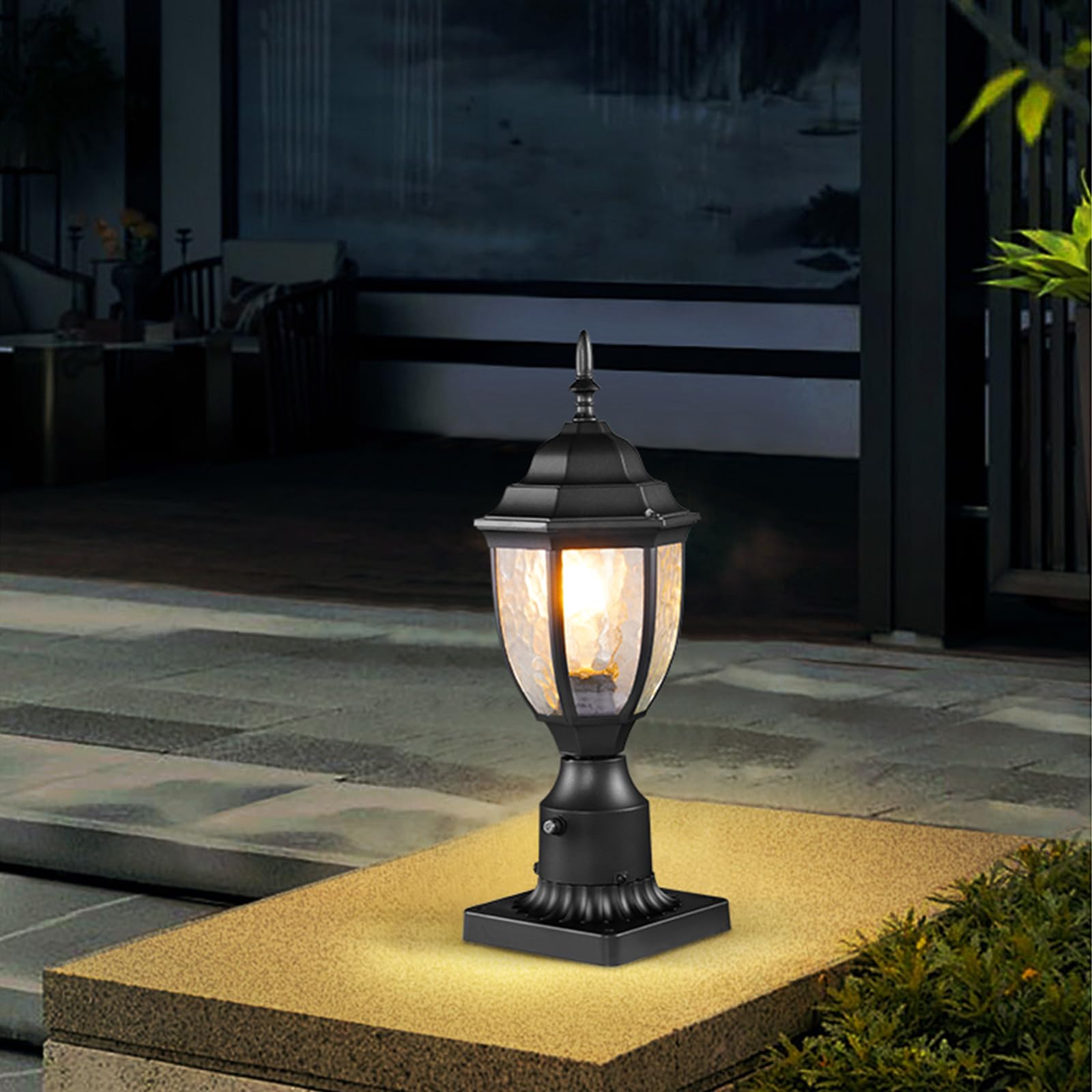 VEVOR 2 PCS Farolas Exteriores de Anochecer al Amanecer, 390 mm, Resistentes al Agua con Base de Montaje en Pilar de 9 cm, Pantalla de Vidrio Farola Exterior a Prueba de Rayos para Patio, Jardín