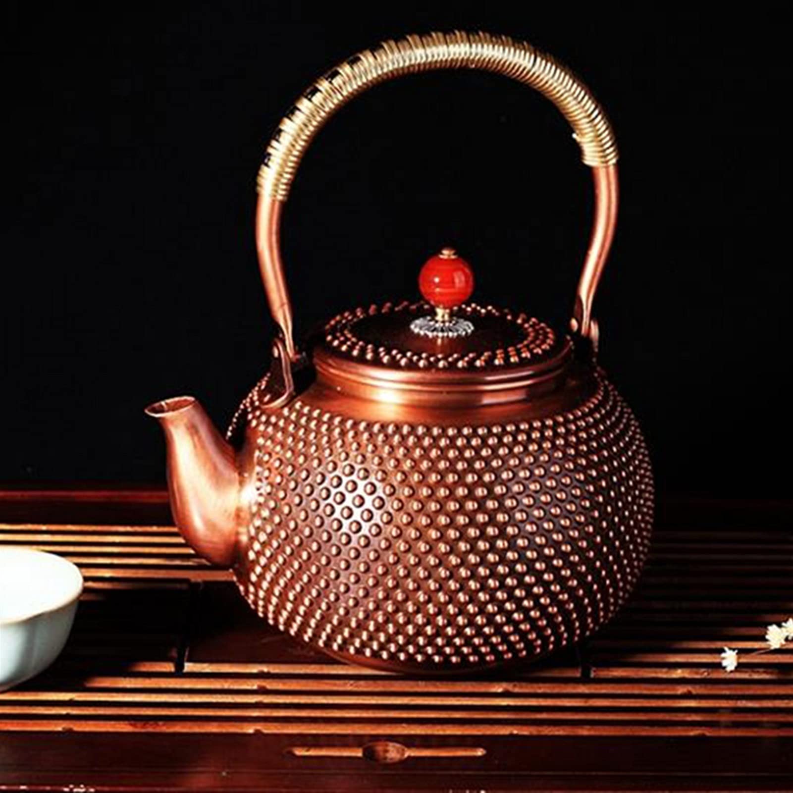 SISWIM Tetera 1.4L Tetera de Cobre Puro Hecho a Mano Tetera de té Hervidor de té Rojo Pote de Cobre Interior Pared Interna sin Recubrimiento Hervir Agua Pote Retro Salud Juego de té Tetera