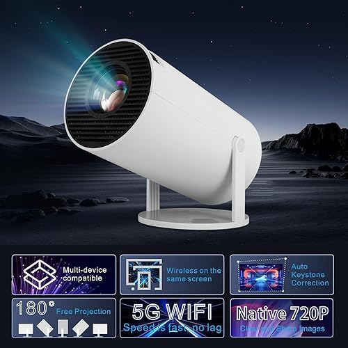 Miniatura 2 de FEARWIKY Mini proyector con WIFI y Bluetooth, proyector portátil de 130 pulgadas con pantalla de 120 ANSI 750P, proyector de película Keystone