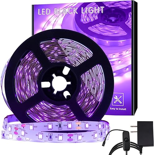 aiinnew Kit de tira de luz LED negra de 40 pies, accesorios de luz negra flexibles, resistente al agua para fiestas brillantes, cumpleaños, pintura