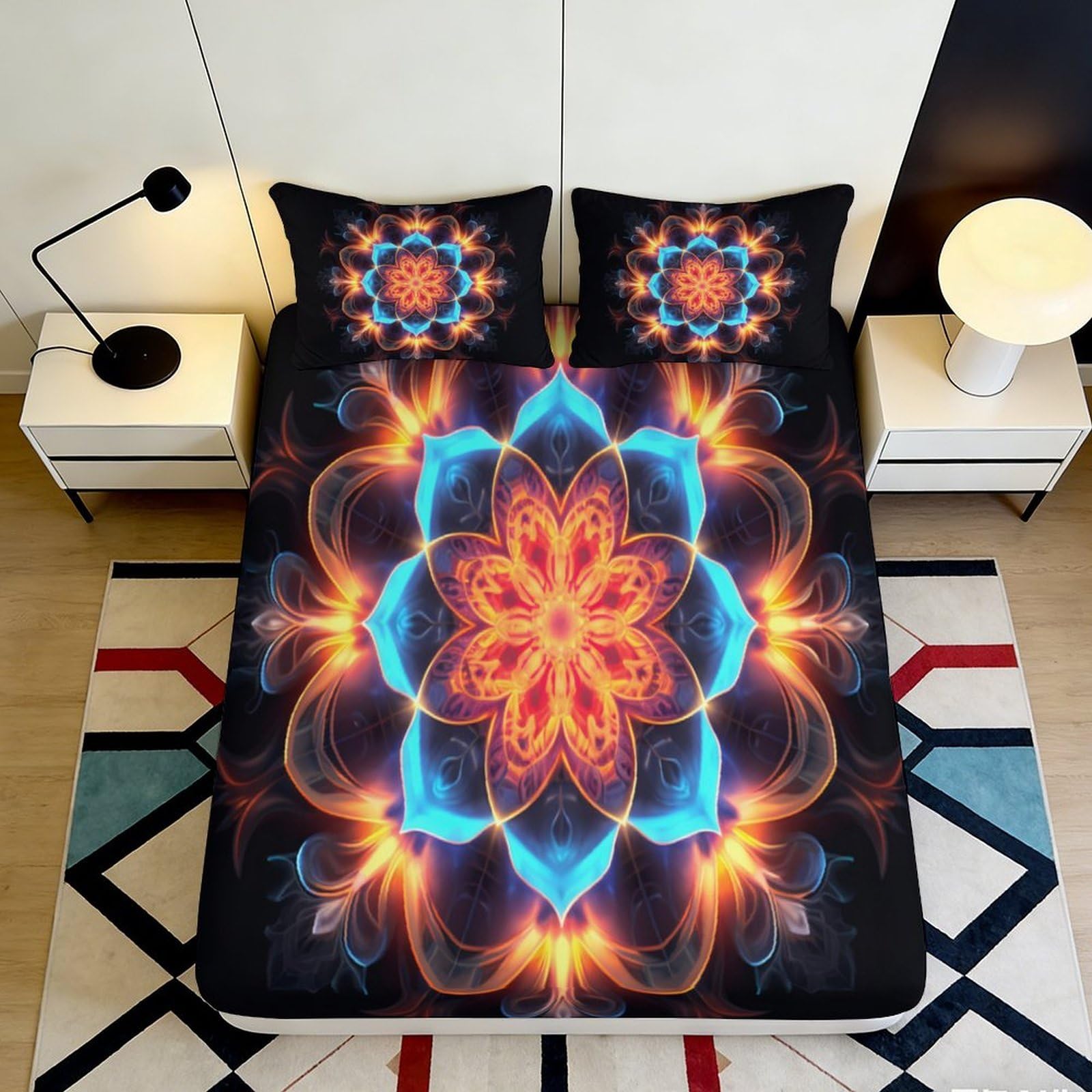 Dhbaneiok Style-8 3D Printed Mandala Fire Pattern Fitted Sheet Microfiber Soft Bedroom Decor Lotus Mattress Cover For Home Dorm 90X200x25cm