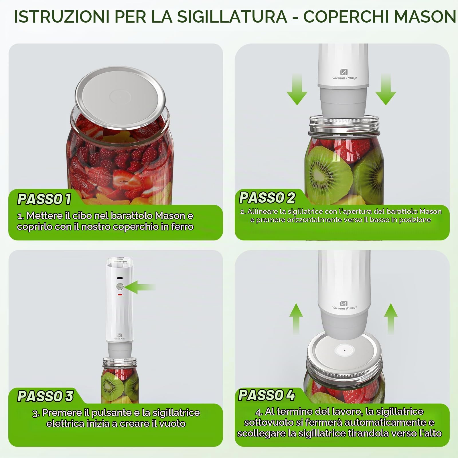 3 in 1 pratica macchina sottovuoto compatta con serbatoio d'acqua, saldatrice per alimenti con 15 sacchetti riutilizzabili, 10 coperchi per barattoli Mason, ricarica USB, freschezza garantita