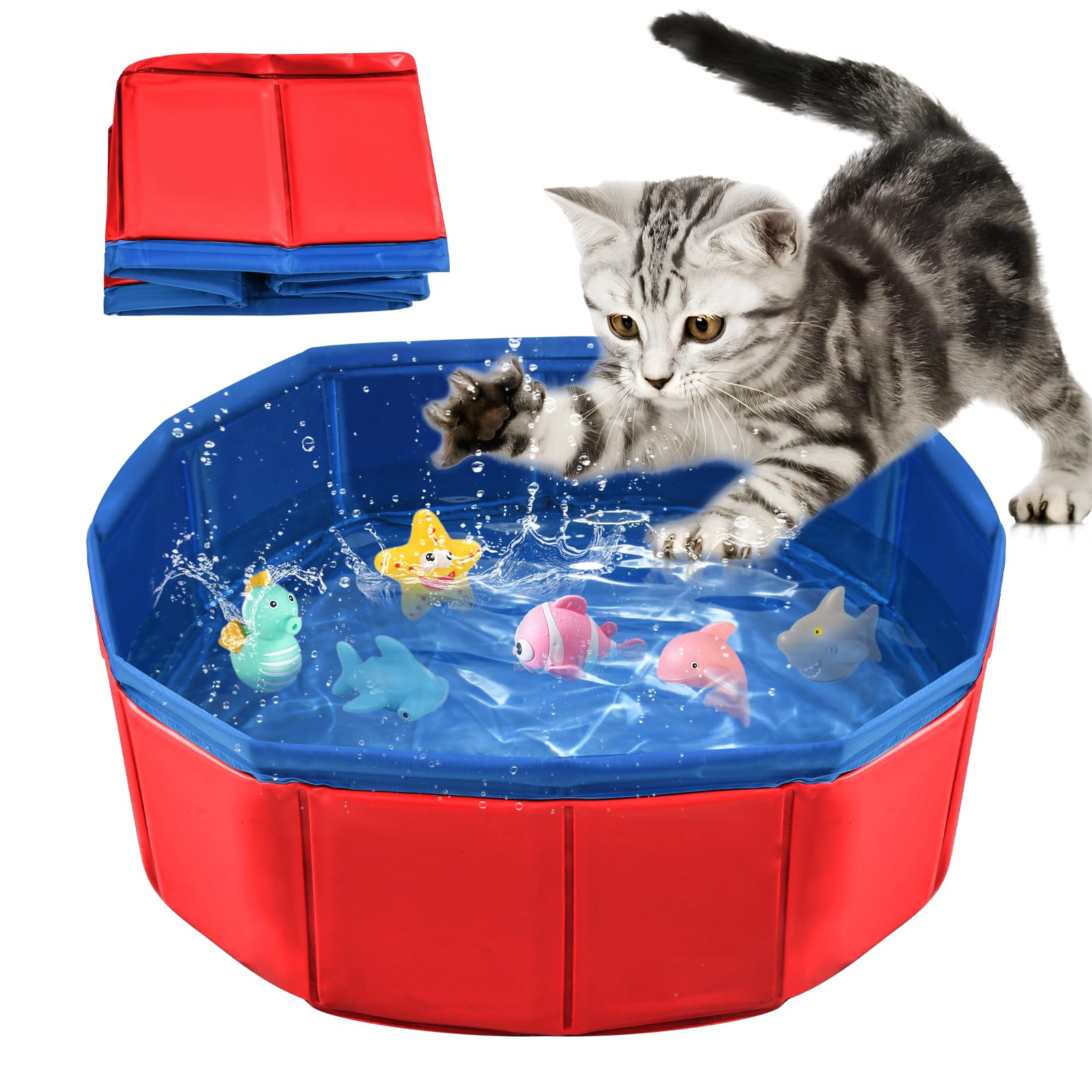 LQTSLFM Piscina Gatos, Piscina Perros y Gatos, Piscinas Plegable Gatos, Piscinas para Animal, Piscin para Gatos &Perros Pueden Jugar en el Agua, Bañarse y Descansar (50x10cm-RojoB) — view 9