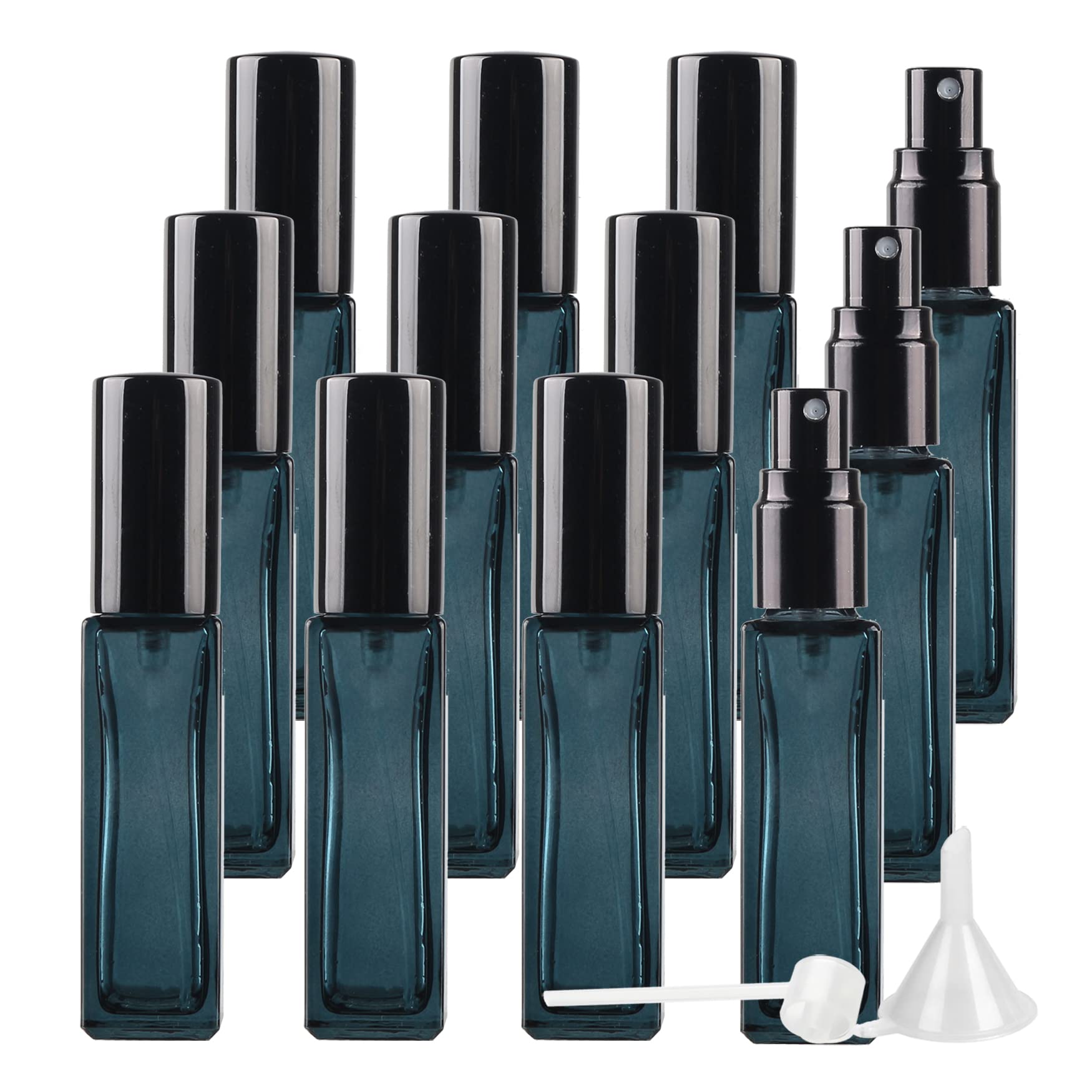 24 Piezas 9ml Verde Vidrio Mini Atomizador de Perfume Recargable Botella con Tapas de Negro,Portatil de Perfume Bote de Spray Viaje Pulverizador