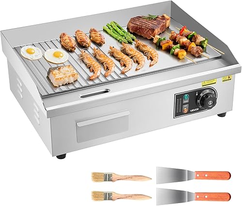 Miniatura 15 de VEVOR Plancha eléctrica comercial, 21 x 11.8 pulgadas, 1750 W, control de temperatura ajustable de 122-570 °F, parrilla superior plana de acero