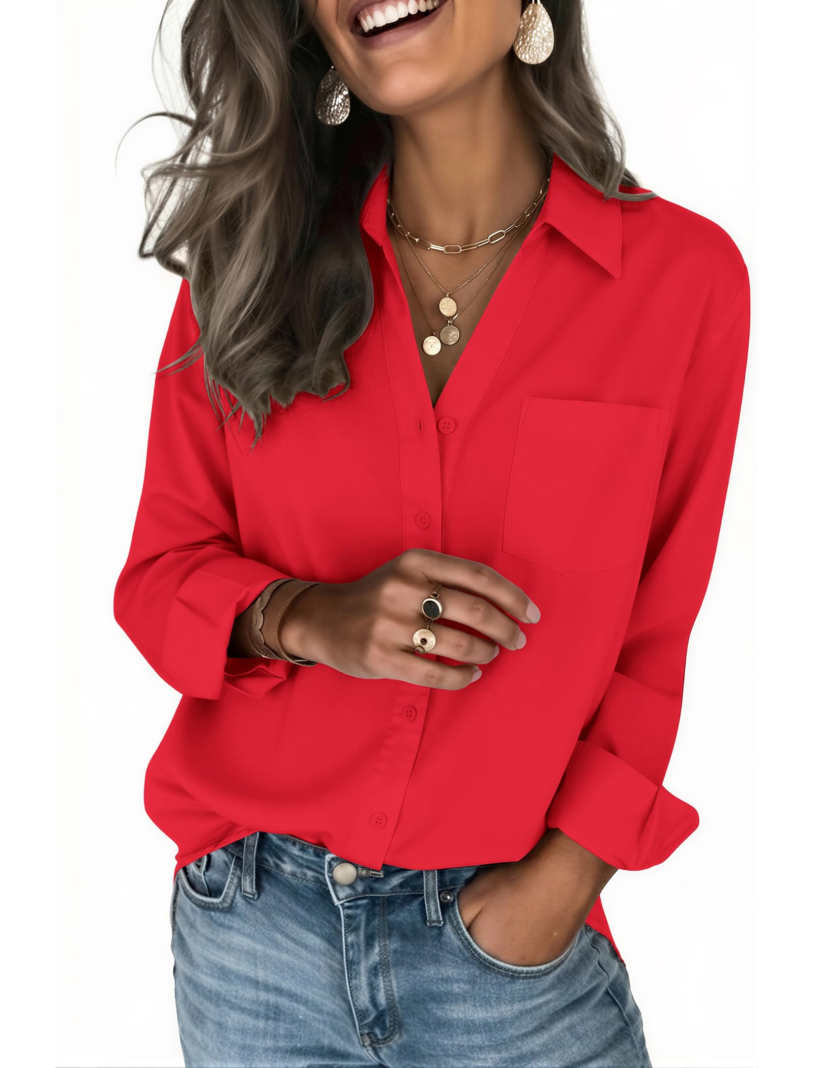 Zeagoo Blouses for Women Long Sleeve Dressy Casual Button Down Shirts | Lady Collared Tops Business Casual Work Outfits Clothing for Fall Spring
