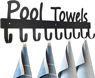 Black Pool Towel Rack Outdoor 9 Hooks